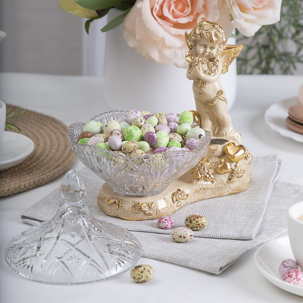 Сахарница с крышкой Ангел в розах стеклянная