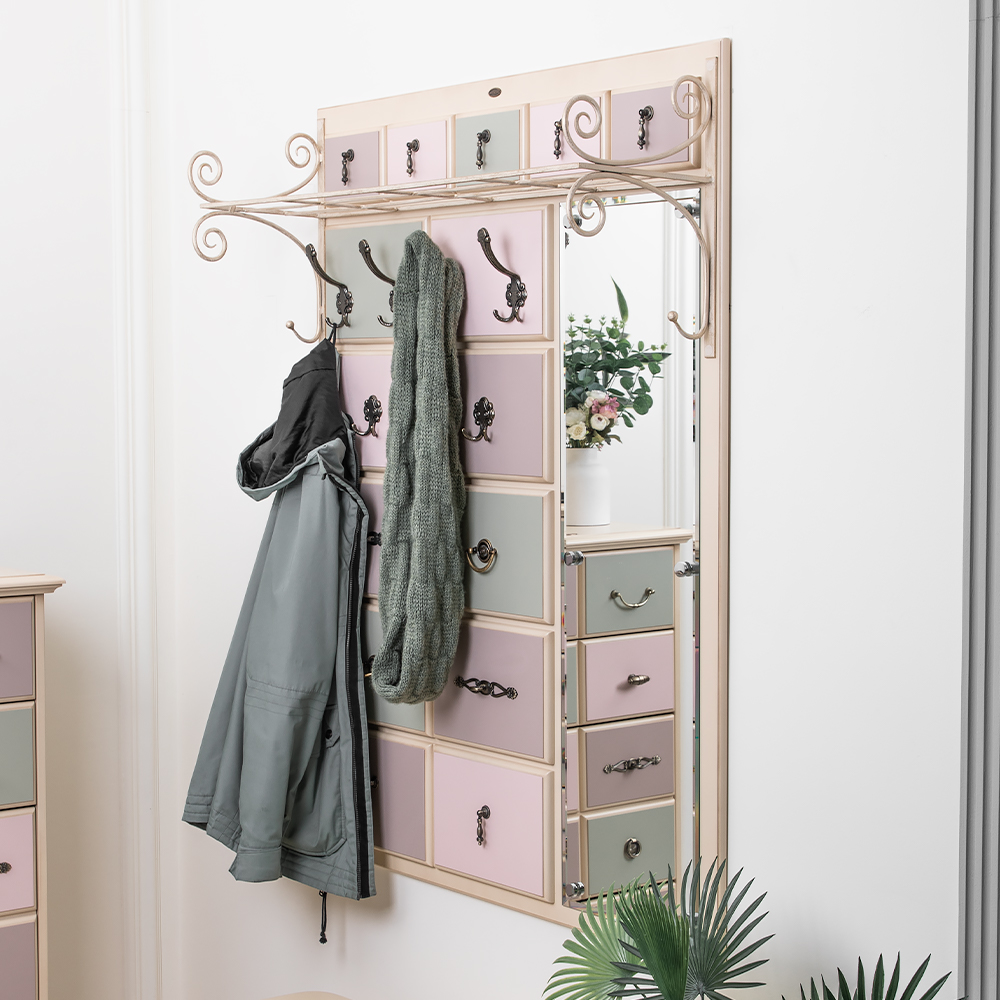 Вешалка настенная Пандора 4 с ковкой и зеркалом